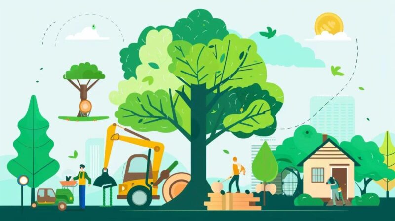 Visual representation of insurance coverage types for tree services, highlighting liability and worker's compensation