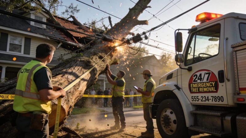 A fallen tree on a house illustrating the need for urgent tree removal services