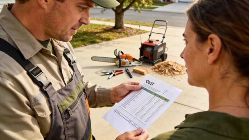 Tree care professional reviewing an estimate with a homeowner